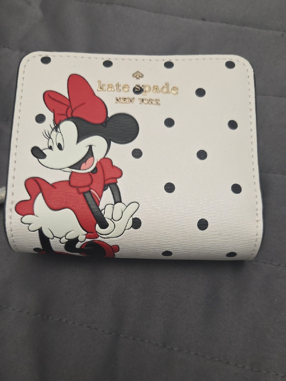 kate spade White Polka Dot Minnie Mouse Compact Wallet with Red Accents